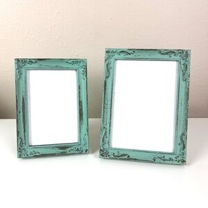 Set of 2 Turquoise Shabby Chic Picture Frames - Distressed Vintage Style